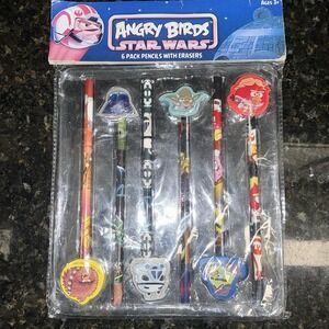 Angry Birds Star Wars 6 Pack Pencils With Erasers 2013 Vintage Collection Sealed
